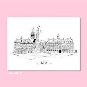 VILLE DE LILLE / print A5 ou A4 illustration poster Hauts de France Vieux-Lille architecture Nord de France 148 x 210 mm 210 x 297 mm image 1