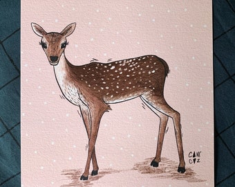 Small doe A5 / illustration for child, cute animal, childhood sweetness, fauna and flora, nature, dreamlike - 148 x 210 mm