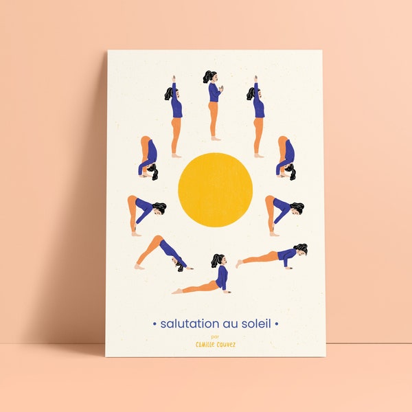 SALUTATION AU SOLEIL / print A5, A4, A3 / yoga illustration / suryanamaskara/ yogi / holi / sun / asana illustration / holistic illustration