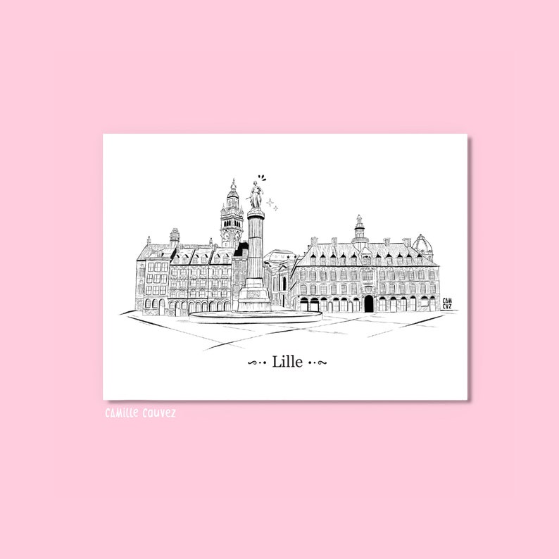 VILLE DE LILLE / print A5 ou A4 illustration poster Hauts de France Vieux-Lille architecture Nord de France 148 x 210 mm 210 x 297 mm image 1