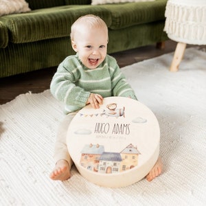 Caja de recuerdos para bebé niño, caja de recuerdos personalizada, regalo para recién nacido, regalo para baby shower, regalo para él, caja de recuerdos de bautismo, caja de recuerdos redonda
