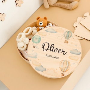 Memory Box Memorial for Baby Boy, Personalized Keepsake Box, New Baby Gift, Baby Shower Gift,  Baptism keepsake box, Round Keepsake box