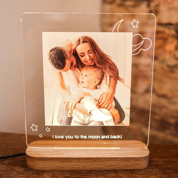 Aangepaste foto nachtlampje lamp met USB, verjaardagscadeau, familiecadeau, fotolamp, jubileumcadeau voor hem, huwelijkscadeau, gepersonaliseerd cadeau