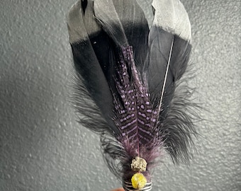 Small selenite smudge fan black silver feathers pyrite sulfur altar tools ceremony cleanse palo santo sage smudging