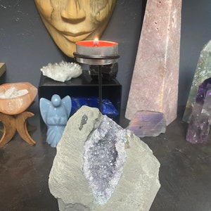 Freeform Amethyst Cluster Candle Holder Candle Included  Metal Stand sphere holder