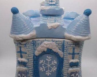 Aurora Frost Frozen Ice Castle Ceramic Cookie Jar Canister