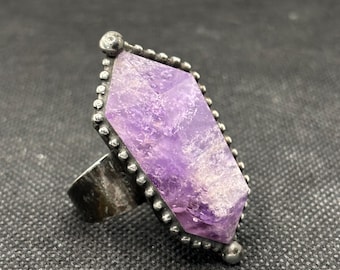 Massive Amethyst double terminated Crystal Ring adjustable