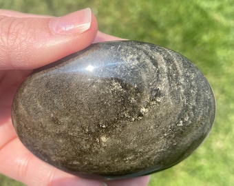 Gold sheen obsidian crystal palm stone