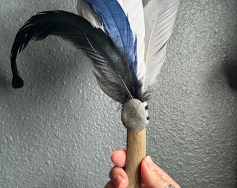 alter tool purple labradorite crystal smudge fan antler handle