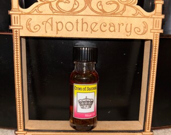 Apothecary small wood display with Ritual Oil Crown of Success anointing oil