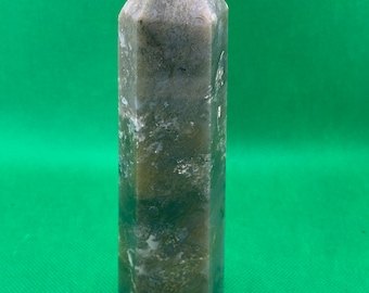 Stunning 6” moss agate crystal tower point