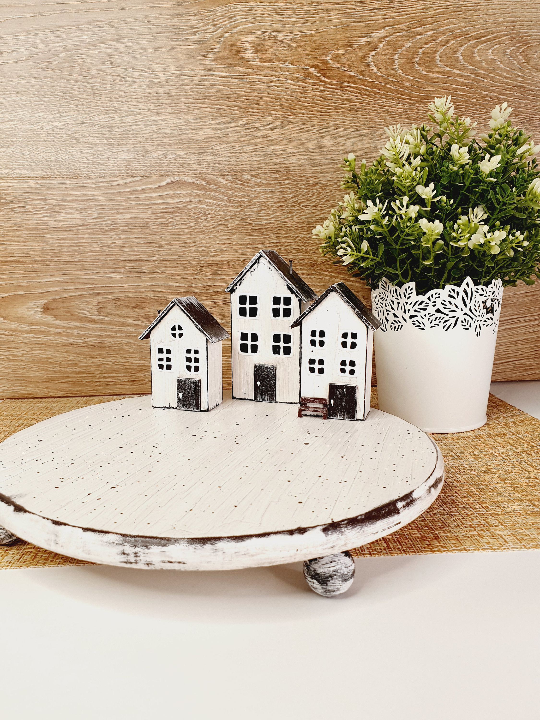 Farm House pedestal riser Round wooden tray. Etsy