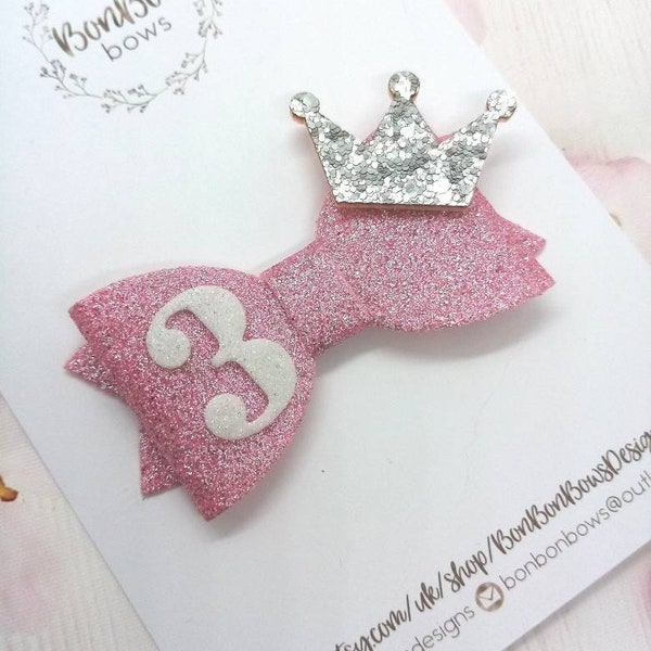 Birthday Hair Clip / Toddler Birthday Bow / 3rd Birthday Hair Bow / Birthday Hair Accessories / Birthday Gift / Cake Smash Prop / Age Bow
