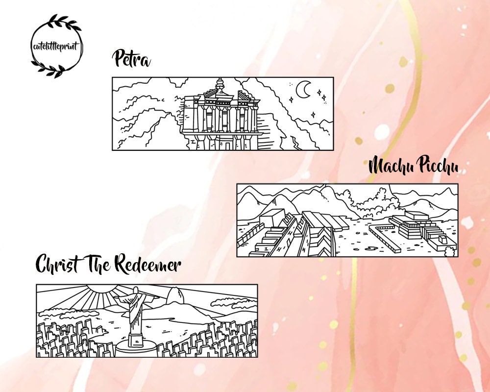 Seven Wonders of the World Bookmark to Color, Landscape Scenery ...