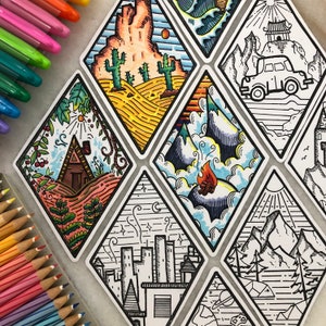 9 Printable Coloring Bookmarks of Scenery, Printable Bookmarks to Color, Bookmark, Instant Download, Detailed Bookmark