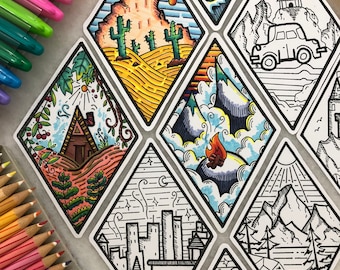 9 Printable Coloring Bookmarks of Scenery, Printable Bookmarks to Color, Bookmark, Instant Download, Detailed Bookmark