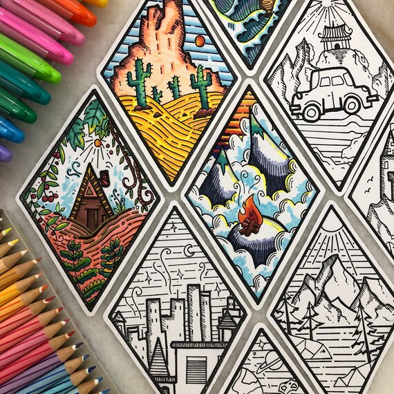 9 Printable Coloring Bookmarks of Scenery, Printable Bookmarks to Color, Bookmark, Instant Download, Detailed Bookmark