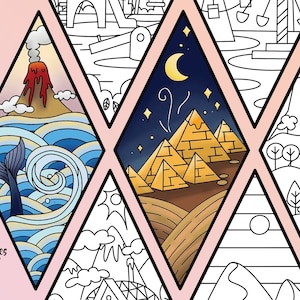 9 ADVENTURE Printable Coloring Bookmarks of Scenery, Printable Bookmarks to Color, Bookmark, Instant Download, Detailed Bookmark