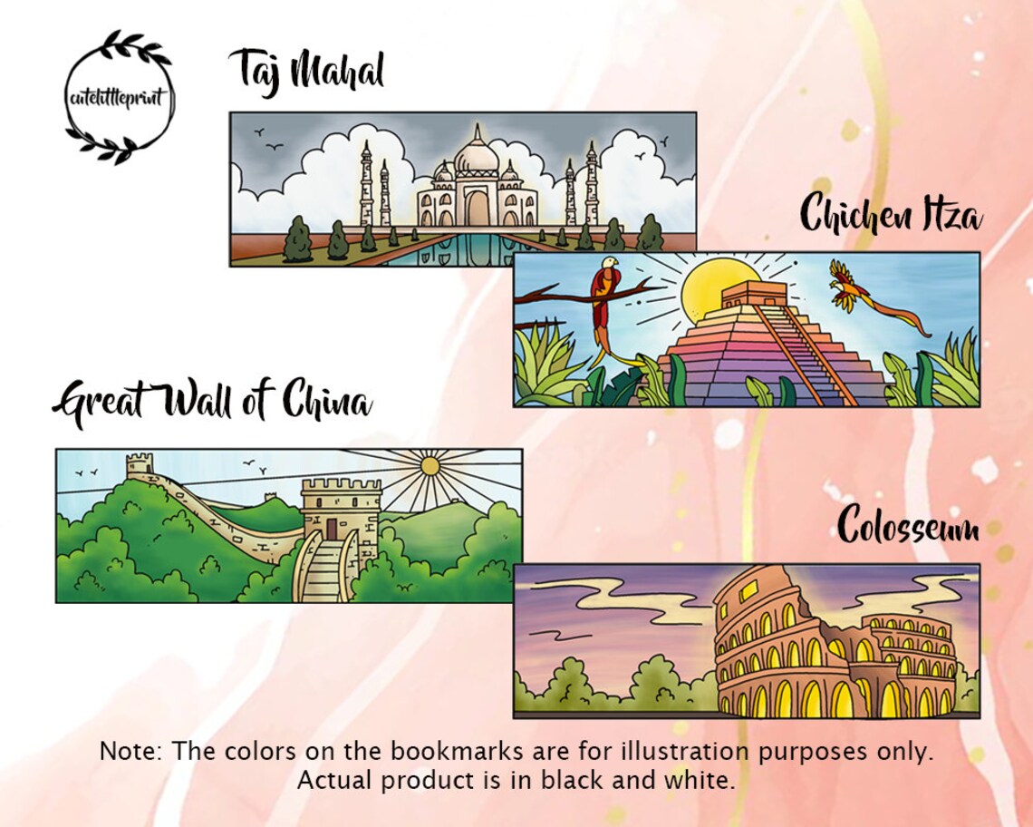 Seven Wonders of the World Bookmark to Color, Landscape Scenery ...