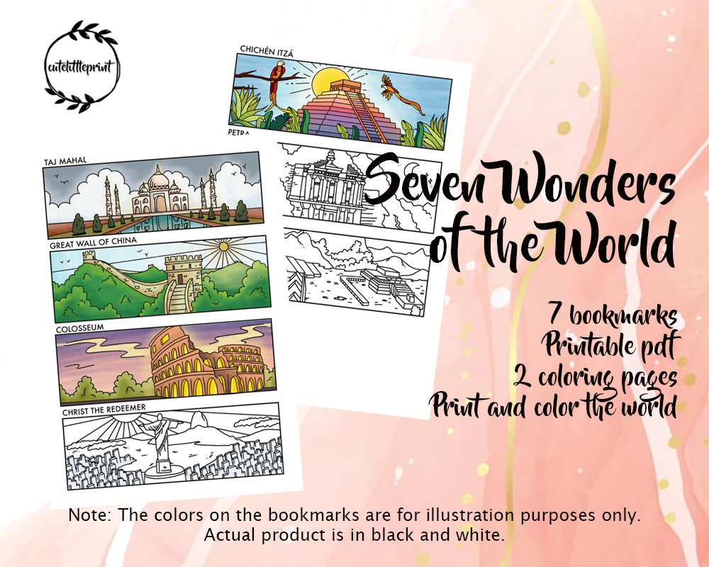 Seven Wonders of the World Bookmark to Color, Landscape Scenery ...