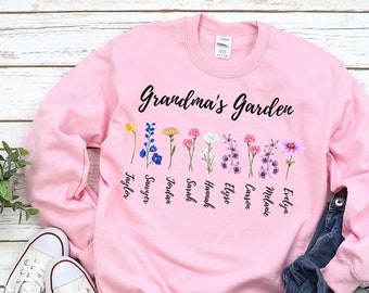 Personalized Grandma's Garden sweatshirt, Custom Birth Flowers Kids Names, Unique Mother's Day or Christmas Gift Idea, Mama or Grandma Shirt