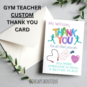 Cartes imprimables de professeur de remerciement pour la salle de sport de musique d'art, cartes de voeux personnalisables, cadeaux d'appréciation personnalisés, lot de téléchargement instantané