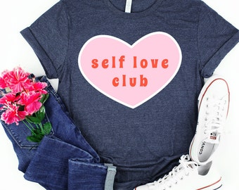 Self Love Club Retro love vibes Valentine's Day tshirt, cute Valentines day galentines shirt for women vintage self love tshirt