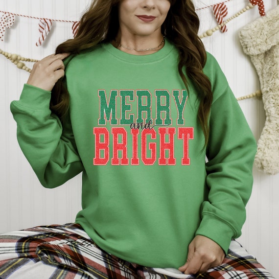 Merry and Bright Retro Christmas shirt, funny vintage holiday shirt, holly jolly Christmas sweatshirt, pink Christmas retro groovy holiday