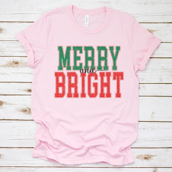 Merry and Bright Retro Christmas shirt, funny vintage holiday tshirt, holly jolly christmas t-shirt, pink Christmas retro groovy holiday tee