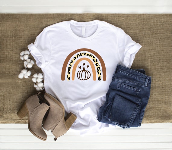 Pumpkin Rainbow tshirt leopard print pumpkin shirt for fall, tshirts for women, cute shirts for fall, choose happy womens clothing