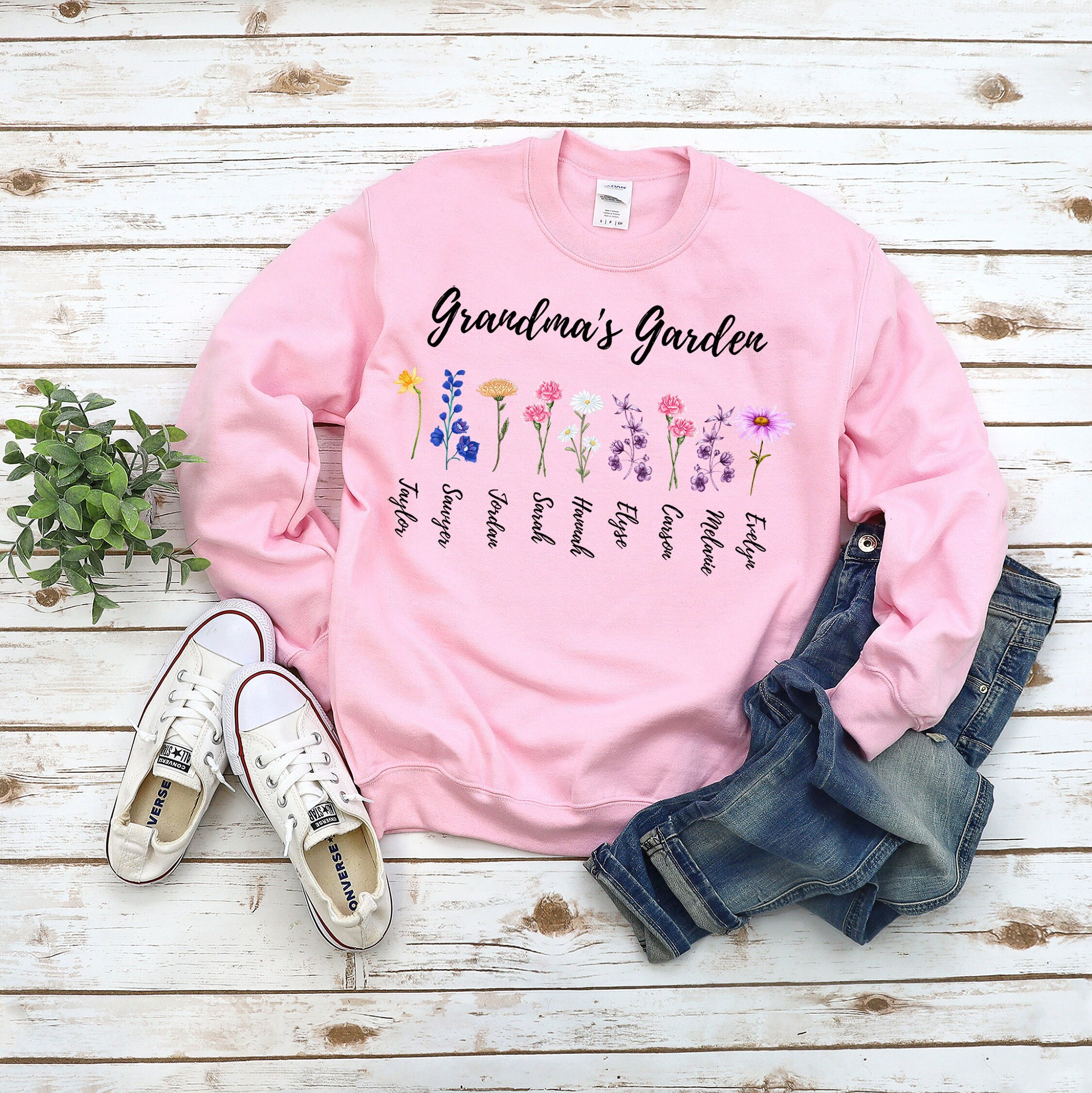 Personalized Grandma's Garden sweatshirt, Custom Birth Flowers