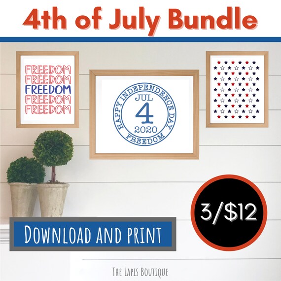 4th of July Printable Gallery Wall Art Bundle, Set of 3 July 4th Art Prints, Fourth of July Home Decorations, America art printable