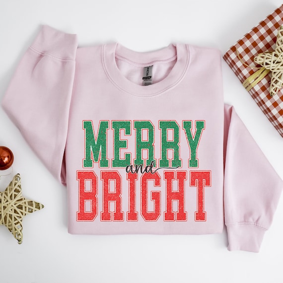 Merry and Bright Retro Christmas shirt, funny vintage holiday shirt, holly jolly Christmas sweatshirt, pink Christmas retro groovy holiday