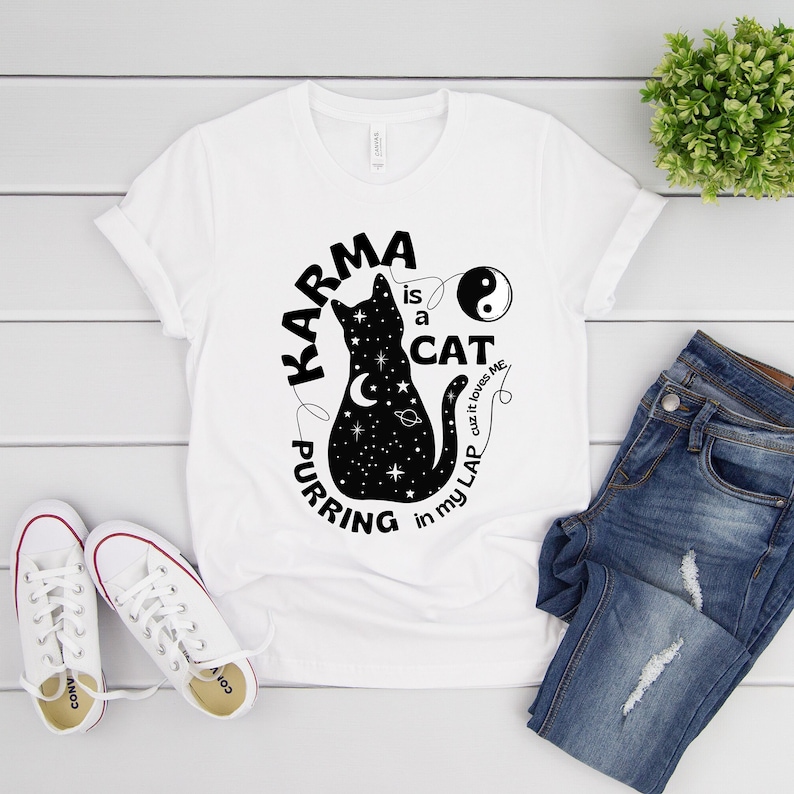 Karma is a Cat Purring in My Lap svg Funny and Cute Shirt for Cat Lovers, Karma is a cat taylor swift karma svg, swiftie merch image 2
