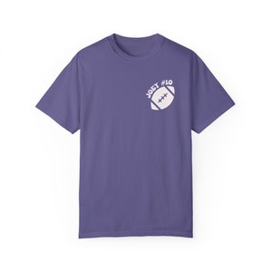 Personalized Football Mom T-Shirt: Custom Name & Number Grape
