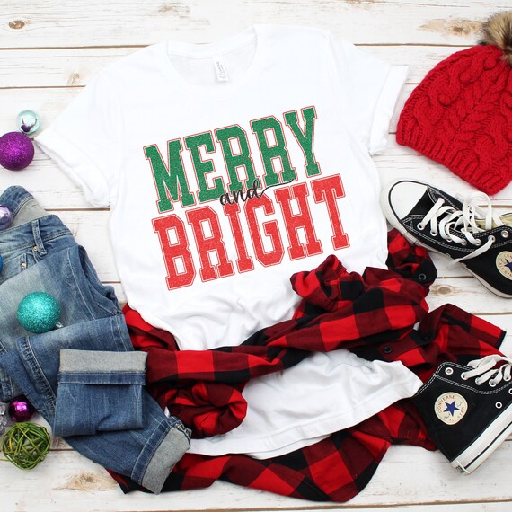 Merry and Bright Retro Christmas shirt, funny vintage holiday tshirt, holly jolly christmas t-shirt, pink Christmas retro groovy holiday tee