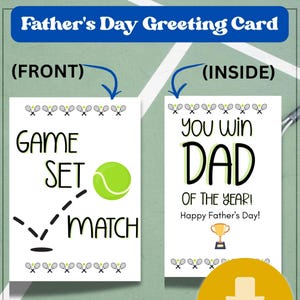 Tarjeta de felicitación del Día del Padre, temática de tenis, descarga digital, PDF SVG instantáneo, feliz día del padre, juego de tenis, 8.5 x 11 pulgadas, imprimible