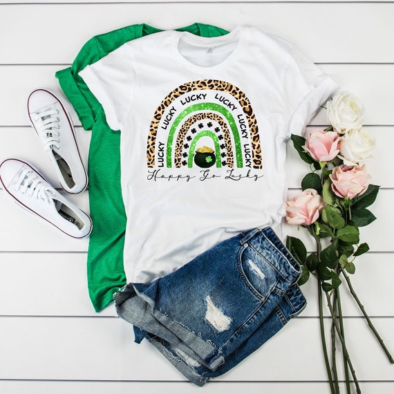 St Patrick's Day Rainbow Shamrock Lucky shirt, tshirt for St Patricks Day, tshirt for women Leprechaun shamrocks lucky tee