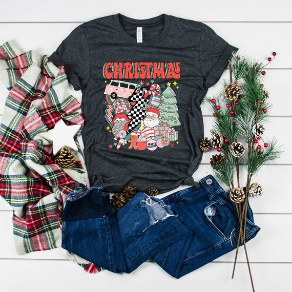 Retro Christmas shirt, funny vintage holiday tshirt, holly jolly christmas t-shirt, pink Christmas funny retro groovy holiday shirt