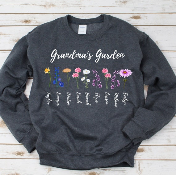 Personalized Grandma's Garden sweatshirt, Custom Birth Flowers Kids Names, Unique Mother's Day or Christmas Gift Idea, Mama or Grandma Shirt