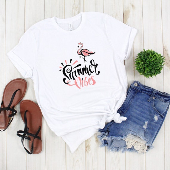 Summer Vibes tshirt Flamingo shirt graphic tees, women's clothing tshirts, vacation shirt summer