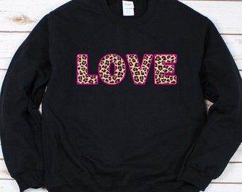 Valentine's Day crewneck sweatshirt, cute Valentine's sweater, leopard print sweatshirt, women's sweatshirt, Valentine's Day shirt