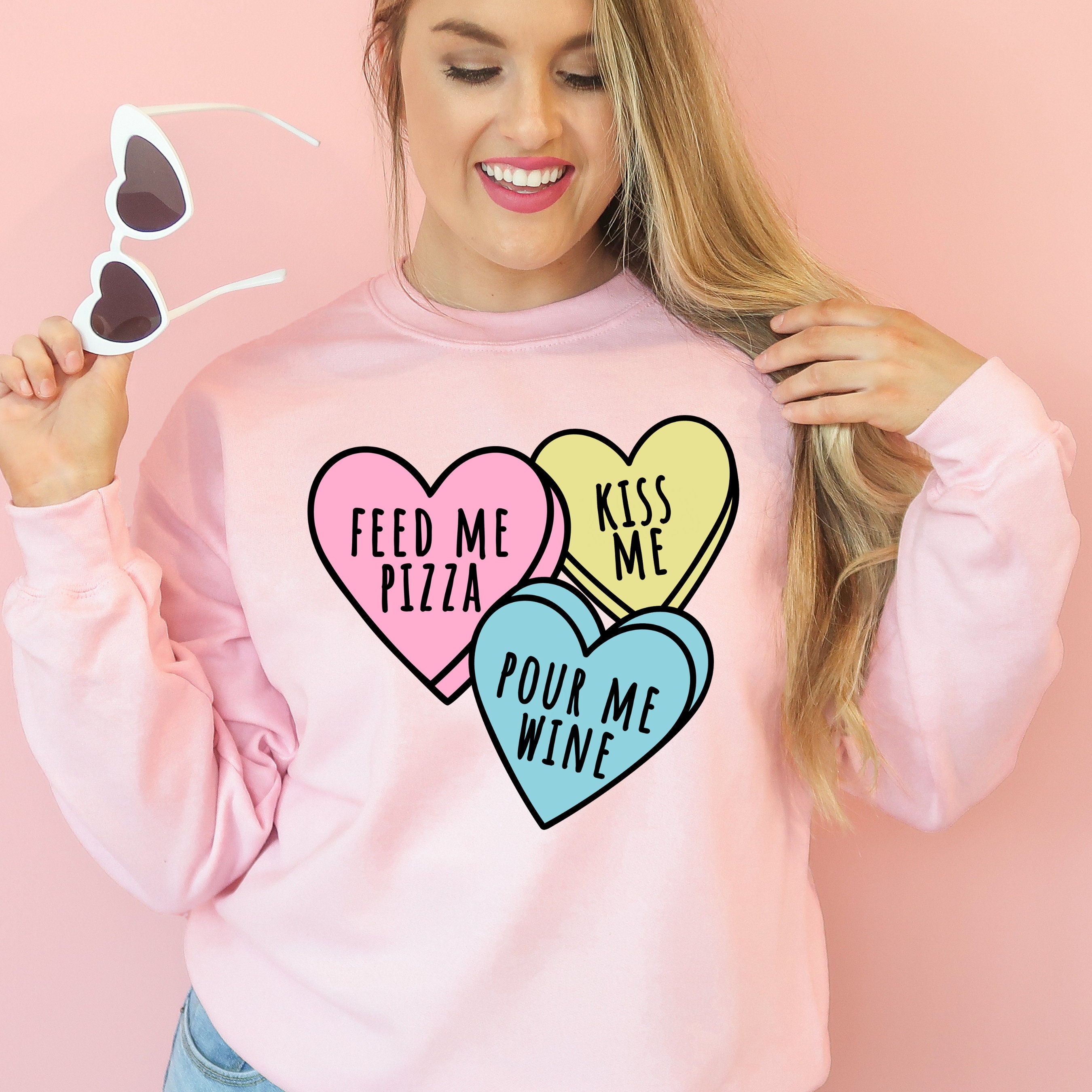 Candy Hearts funny Valentine's Day sweatshirt, cute Valentines day  galentines girls night shirt kiss me sweater