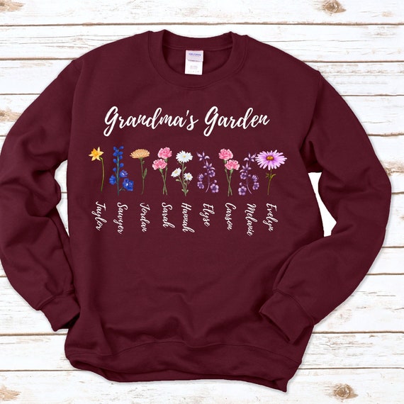 Personalized Grandma's Garden sweatshirt, Custom Birth Flowers Kids Names, Unique Mother's Day or Christmas Gift Idea, Mama or Grandma Shirt