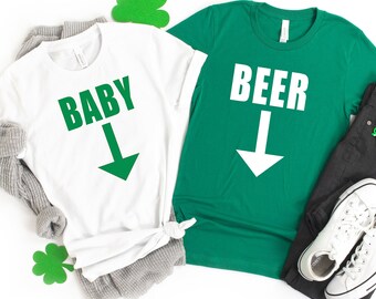 Expecting tshirt,  St Patricks Day tshirt, pregnant tshirt, couples tshirt, pregnancy announcement, beer belly shirt, baby on the way