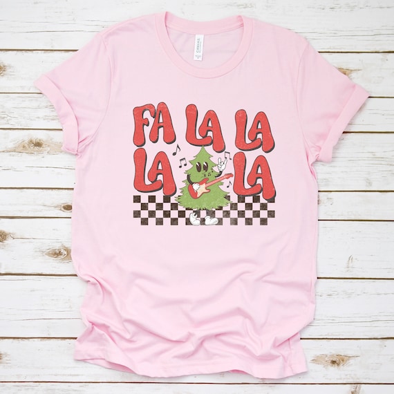 Fa La La Retro Christmas shirt, funny vintage holiday tshirt, holly jolly christmas t-shirt, pink Christmas funny retro groovy holiday shirt