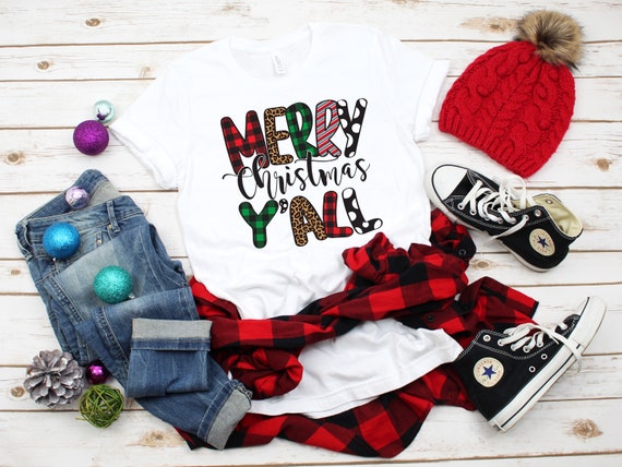 Merry Christmas y'all tshirt, Holiday tshirts for women, Christmas shirt svg sublimation shirt gift for her, cute Christmas shirts