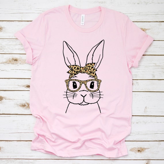 Easter shirt Bunny with Leopard Glasses shirt, Easter tshirt bunny graphic tee, Easter shirts for women, Women's Easter Bunny shirt