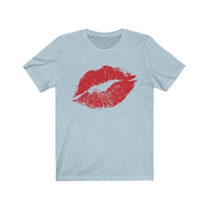 Valentine's Day tshirt red lips Valentines shirt womens tshirt for valentines day, cute Valentine's outfit red lips tshirt Heather Ice Blue