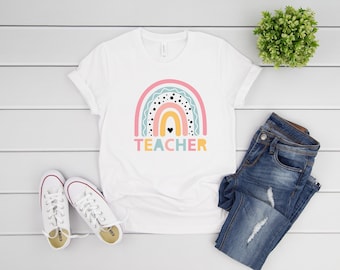 Retro Rainbow Teacher T-Shirt: Elementary School Shirt